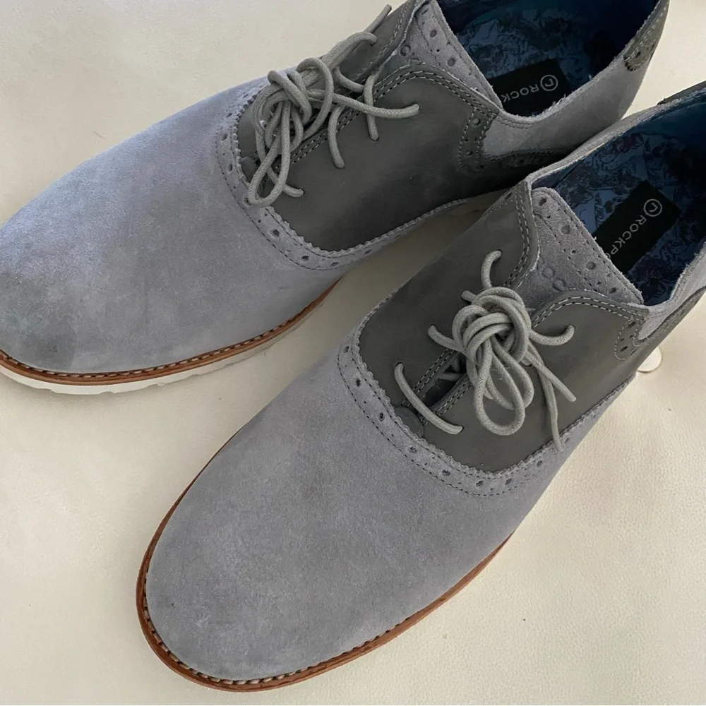 Rockport 'Ledge Hill' Saddle Shoe Suede Leather Oxford Lace Up Men 13 Grey NEW